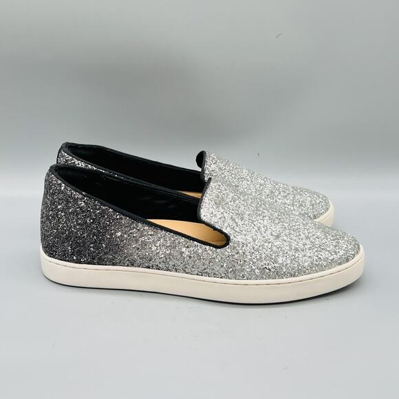 Birdies Shoes - Birdies Shoes Womens 10 Silver Glitter Slip On Sneaker Flats Casual Comfort